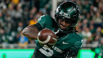 Oct 25, 2025; East Lansing, Michigan, USA; Michigan State Spartans defensive back Aydan West (2) warms up prior at a game against the Michigan Wolverines at Spartan Stadium. Mandatory Credit: Brendan Mullin-Imagn Images