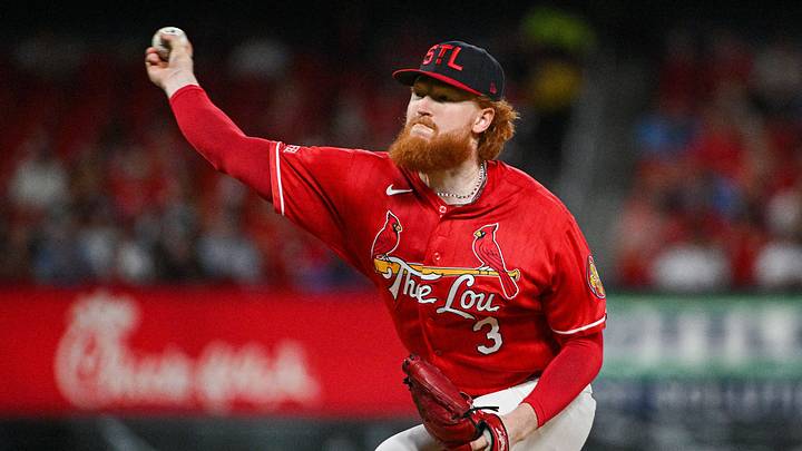 Jul 24, 2026; St. Louis, Missouri, USA; St. Louis Cardinals starting pitcher Dustin May (3) throws against the Cincinnati Reds during the sixth inning at Busch Stadium. Mandatory Credit: Jeff Curry-Imagn Images