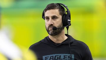Feb 9, 2025; New Orleans, LA, USA;  Philadelphia Eagles head coach Nick Sirianni against the Kansas City Chiefs during Super Bowl LIX at Ceasars Superdome. Mandatory Credit: Mark J. Rebilas-Imagn Images