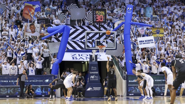 Feb 13, 2024; Provo, Utah, USA; Central Florida Knights guard Darius Johnson (3) shoots a free throw