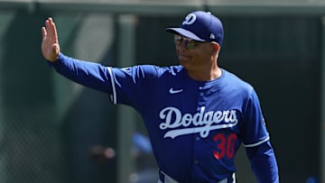 Mar 8, 2025; Phoenix, Arizona, USA; Los Angeles Dodgers manager Dave Roberts (30) before a game against the Chicago White Sox at Camelback Ranch-Glendale. Mandatory Credit: Rick Scuteri-Imagn Images