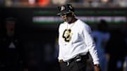 Oct 19, 2024; Tucson, Arizona, USA; Colorado Buffalos head coach Deion Sanders against the Arizona Wildcats at Arizona Stadium. 