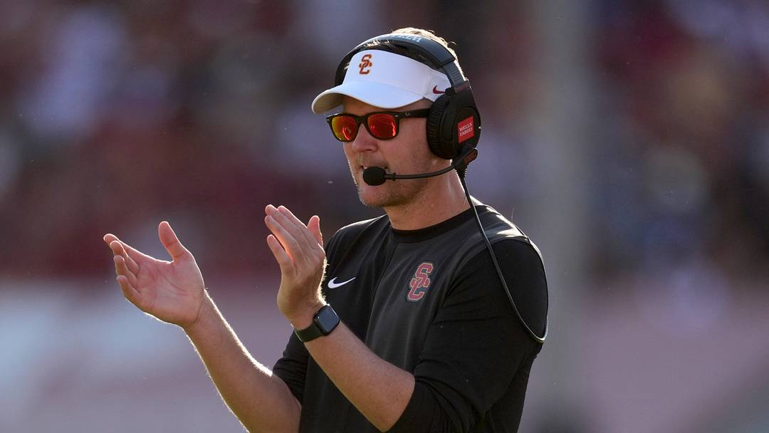 Southern California Trojans head coach Lincoln Riley watches from the sidelines against the Missouri State Bears in the first half at United Airlines Field at Los Angeles Memorial Coliseum. Southern California Trojans head coach Lincoln Riley watches from the sidelines against the Missouri State Bears in the first half at United Airlines Field at Los Angeles Memorial Coliseum.
