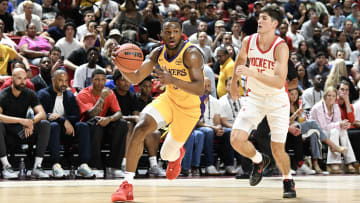 Bronny James Jr., Reed Sheppard at 2024 NBA Summer League - Houston Rockets v Los Angeles Lakers