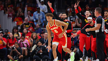 Dyson Daniels #5 of the Atlanta Hawks