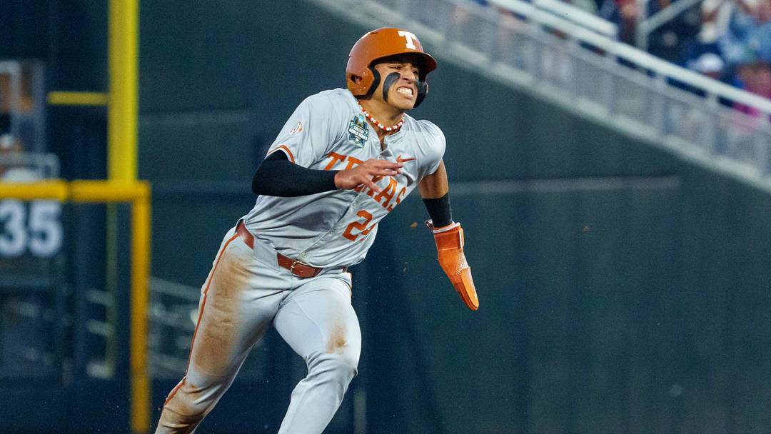 Texas Longhorns shortstop Adrian Rodriguez (24) advances from first to third on an error by the Georgia Bulldogs. Texas Longhorns shortstop Adrian Rodriguez (24) advances from first to third on an error by the Georgia Bulldogs.