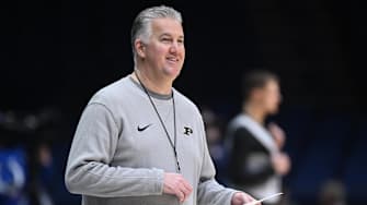 Purdue Boilermakers head coach Matt Painter smiles during the NCAA tournament Midwest regional practice