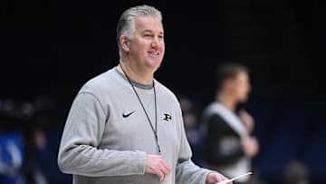 Purdue Boilermakers head coach Matt Painter smiles during the NCAA tournament practice