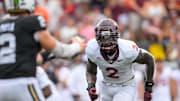 Aug 31, 2024; Nashville, Tenn.; Virginia Tech defensive lineman Keyshawn Burgos (2) watches the Vanderbilt quarterback.