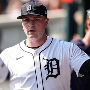 Detroit Tigers pitcher Tarik Skubal (29) high-fives teammate in the dugout after pitching sixth inning against Cleveland Guardians at Comerica Park in Detroit on Thursday, Sept. 18, 2025.