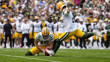 Former Green Bay Packers kicker Greg Joseph (2) during the game against the Baltimore Ravens at Lambeau Field.