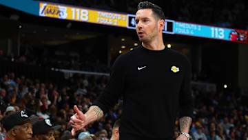  Los Angeles Lakers head coach JJ Redick reacts during the fourth quarter against the Memphis Grizzlies at FedExForum.