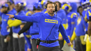 Dec 28, 2024; Inglewood, California, USA;  Los Angeles Rams head coach Sean McVay on the sidelines in the second half against the Arizona Cardinals at SoFi Stadium. Mandatory Credit: Jayne Kamin-Oncea-Imagn Images