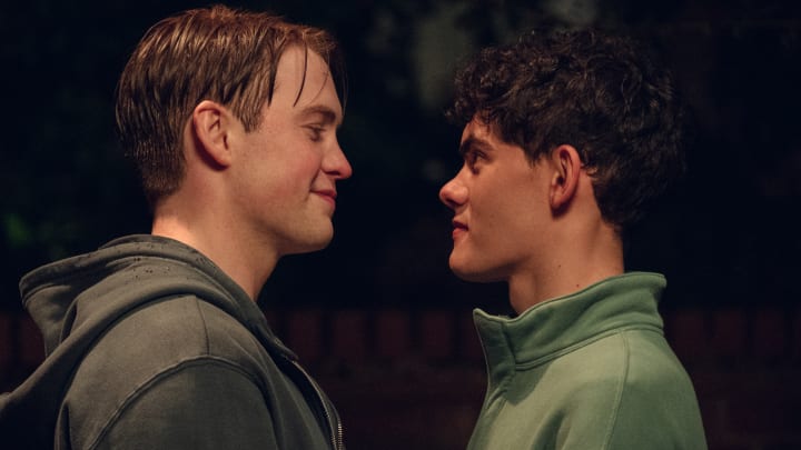 Joe Locke as Charlie Spring and Kit Connor as Nick Nelson in Heartstopper season 3 