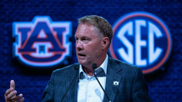 Auburn Head Coach Hugh Freeze speaks at the 2023 SEC Football Kickoff Media Days at the Nashville Grand Hyatt on Broadway, Tuesday, July 18, 2023.