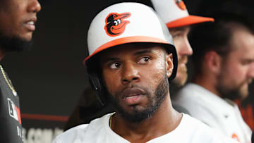 Jul 8, 2025; Baltimore, Maryland, USA; Baltimore Orioles outfielder Cedric Mullins (31) after scoring during the third inning on a hit by second baseman Jackson Holliday (not shown) against the New York Mets at Oriole Park at Camden Yards. Mandatory Credit: Mitch Stringer-Imagn Images