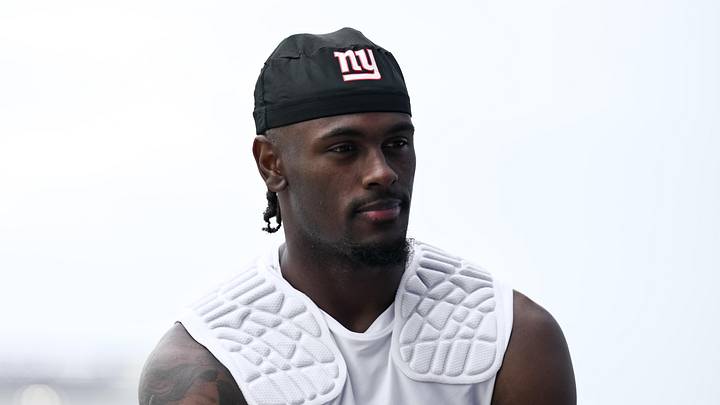 May 9, 2026; East Rutherford, NJ, USA; New York Giants wide receiver Malachi Fields (0) awaits a press conference after rookie minicamp at Quest Diagnostics Training Center. Mandatory Credit: John Jones-Imagn Images