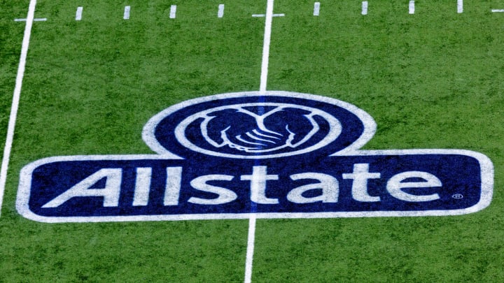Jan 1, 2024; New Orleans, LA, USA; A general view of an Allstate logo before the 2024 Sugar Bowl college football playoff semifinal game between the Texas Longhorns and the Washington Huskies at Caesars Superdome. Mandatory Credit: Stephen Lew-USA TODAY Sports