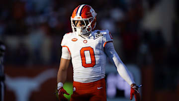 Dec 21, 2024; Austin, Texas, USA; Clemson Tigers wide receiver Antonio Williams (0) against the Texas Longhorns during the CFP National playoff first round at Darrell K Royal-Texas Memorial Stadium. Mandatory Credit: Mark J. Rebilas-Imagn Images