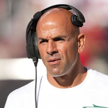 Sep 9, 2024; Santa Clara, California, USA; New York Jets head coach Robert Saleh before the game against the San Francisco 49ers at Levi's Stadium. Mandatory Credit: Darren Yamashita-Imagn Images