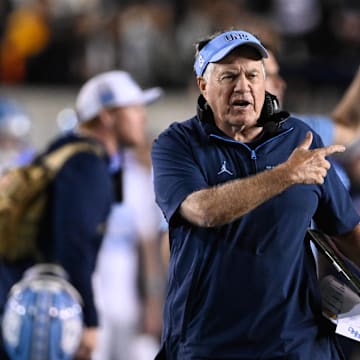 Oct 17, 2025; Berkeley, California, USA; North Carolina Tar Heels head coach Bill Belichick reacts against the California Golden Bears in the first quarter at California Memorial Stadium. Mandatory Credit: Eakin Howard-Imagn Images