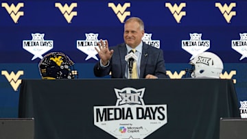West Virginia head coach Rich Rodriguez speaks with the media during 2025 Big 12 Football Media Days at The Star.