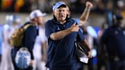 Oct 17, 2025; Berkeley, California, USA; North Carolina Tar Heels head coach Bill Belichick reacts against the California Golden Bears in the first quarter at California Memorial Stadium. Mandatory Credit: Eakin Howard-Imagn Images