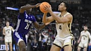 Purdue Boilermakers forward Trey Kaufman-Renn (4) shoots the ball against High Point Panthers forward Juslin Bodo Bodo (21)