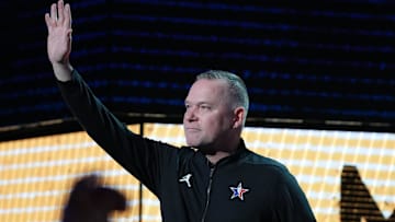 Feb 19, 2023; Salt Lake City, UT, USA; Team LeBron head coach Mike Malone is introduced before the 2023 NBA All-Star Game at Vivint Arena. Mandatory Credit: Kyle Terada-Imagn Images
