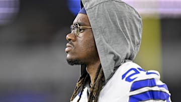 Aug 16, 2025; Arlington, Texas, USA; Dallas Cowboys cornerback Shavon Revel Jr. (27) looks on before the game against the Baltimore Ravens at AT&T Stadium.