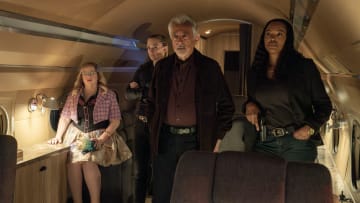 L-R: Kirsten Vangsness as Penelope Garcia, A.J. Cook as Jennifer ‘JJ’ Jareau, Joe Mantegna as David Rossi and Aisha Tyler as Dr. Tara Lewis in Criminal Minds: Evolution, episode 5, season 17 streaming on Paramount+, 2024. Photo Credit: Michael Yarish /Paramount+