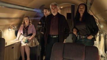 L-R: Kirsten Vangsness as Penelope Garcia, A.J. Cook as Jennifer ‘JJ’ Jareau, Joe Mantegna as David Rossi and Aisha Tyler as Dr. Tara Lewis in Criminal Minds: Evolution, episode 5, season 17 streaming on Paramount+, 2024. Photo Credit: Michael Yarish /Paramount+