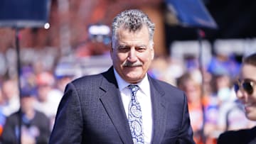 Apr 15, 2022; New York City, New York, USA; Keith Hernandez at the Tom Seaver Statue unveiling ceremony prior to the game against the Arizona Diamondbacks at Citi Field. Mandatory Credit: Gregory Fisher-Imagn Images