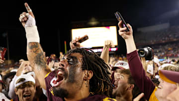 Oct 17, 2025; Minneapolis, Minnesota, USA; Minnesota Golden Gophers defensive lineman Anthony Smith (0) celebrates after the teams win against the Nebraska Cornhuskers at Huntington Bank Stadium. 