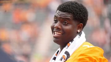 Tennessee offensive lineman David Sanders Jr. (70) watches from the sideline during the NCAA college football game against East Tennessee State University on September 6, 2025, in Knoxville, Tennessee.