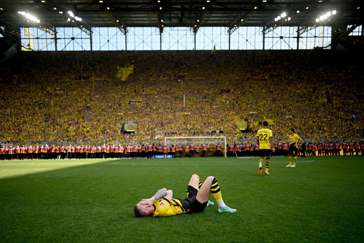 DORTMUND, GERMANY - MAY 27: Marco Reus of Borussia Dortmund reacts after losing their match during the Bundesliga match between Borussia Dortmund and 1. FSV Mainz 05 at Signal Iduna Park on May 27, 2023 in Dortmund, Germany. 