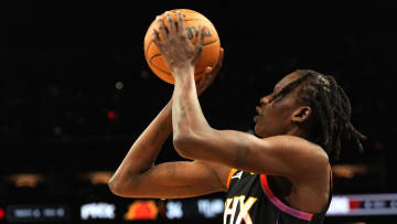 Apr 3, 2024; Phoenix, Arizona, USA; Phoenix Suns center Bol Bol (11) shoots against the Cleveland Cavaliers during the first half at Footprint Center. Mandatory Credit: Joe Camporeale-USA TODAY Sports