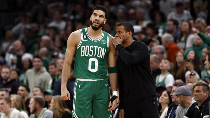 Boston Celtics star Jayson Tatum and head coach Joe Mazzulla.