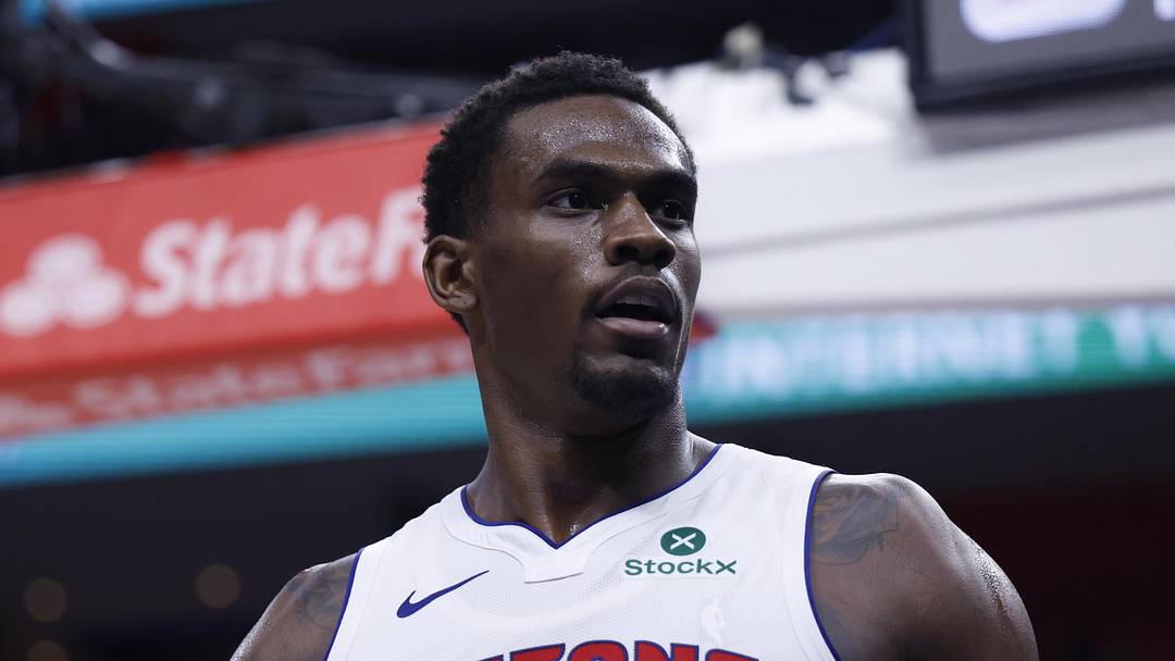 Apr 22, 2026; Detroit, Michigan, USA; Detroit Pistons center Jalen Duren (0) reacts during the second half against the Orlando Magic during game two of the first round of the 2026 NBA Playoffs at Little Caesars Arena. Mandatory Credit: Rick Osentoski-Imagn Images