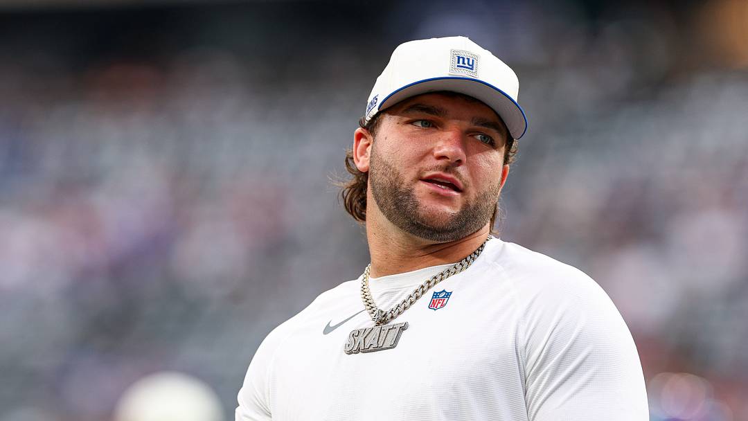 Aug 28, 2026; East Rutherford, New Jersey, USA; New York Giants running back Cam Skattebo (44) on the field before the game against the New York Jets at MetLife Stadium. Aug 28, 2026; East Rutherford, New Jersey, USA; New York Giants running back Cam Skattebo (44) on the field before the game against the New York Jets at MetLife Stadium.