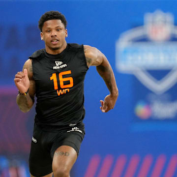 Texas wideout Matthew Golden runs the 40 at the Scouting Combine.