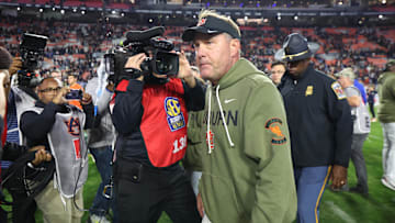 Nov 1, 2025; Auburn, Alabama, USA;  Auburn Tigers head coach Hugh Freeze walks off the field after the Tigers lost to Kentucky Wildcats at Jordan-Hare Stadium. Mandatory Credit: John Reed-Imagn Images
