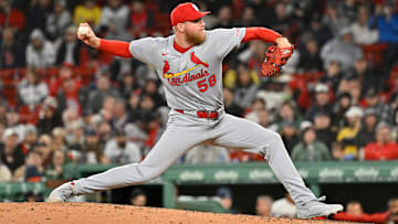 Apr 6, 2025; Boston, Massachusetts, USA; St. Louis Cardinals relief pitcher Chris Roycroft (58) pitches against the Boston Red Sox during the seventh inning at Fenway Park. Mandatory Credit: Eric Canha-Imagn Images