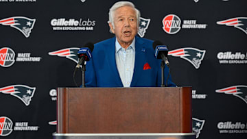 New England Patriots owner Robert Kraft introduces Mike Vrabel (not photographed) as the new head coach of the New England Patriots at Gillette Stadium. Man