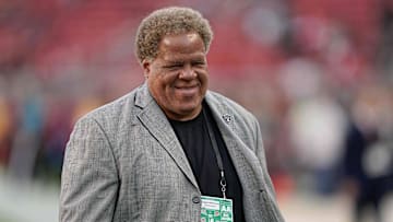 Nov 1, 2018; Santa Clara, CA, USA; Oakland Raiders general manager Reggie McKenzie smiles on the field before the game against the San Francisco 49ers at Levi's Stadium. Mandatory Credit: Stan Szeto-Imagn Images