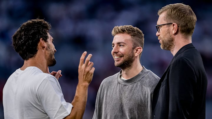 Ex-Weltmeister unter sich: Mats Hummels, Christoph Kramer und Per Mertesacker (v.l)