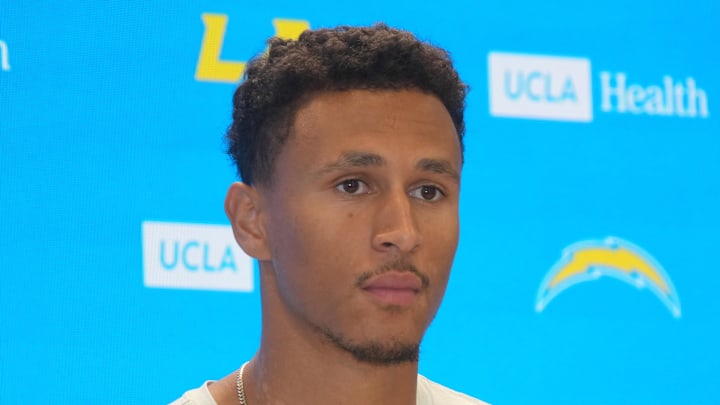 Apr 28, 2025; El Segundo, CA, USA; Los Angeles Chargers cornerback Benjamin St-Juste at press conference at The Bolt. Mandatory Credit: Kirby Lee-Imagn Images