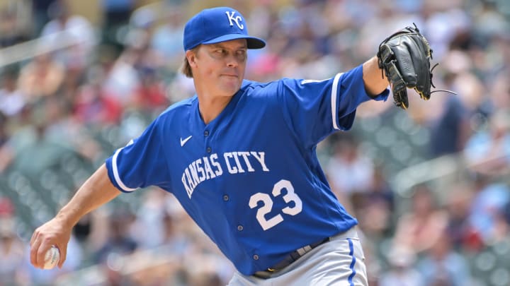 May 29, 2022; Minneapolis, Minnesota, USA; Kansas City Royals starting pitcher Zack Greinke (23) in