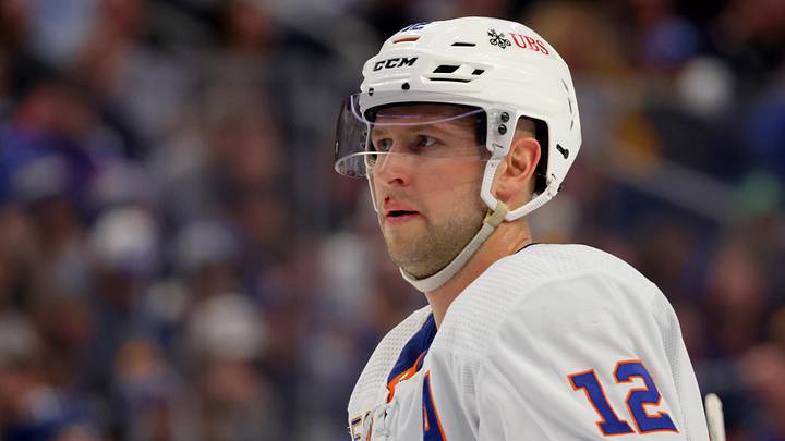 Jan 19, 2023; Buffalo, New York, USA;  New York Islanders right wing Josh Bailey (12) during the third period against the Buffalo Sabres at KeyBank Center. Mandatory Credit: Timothy T. Ludwig-Imagn Images