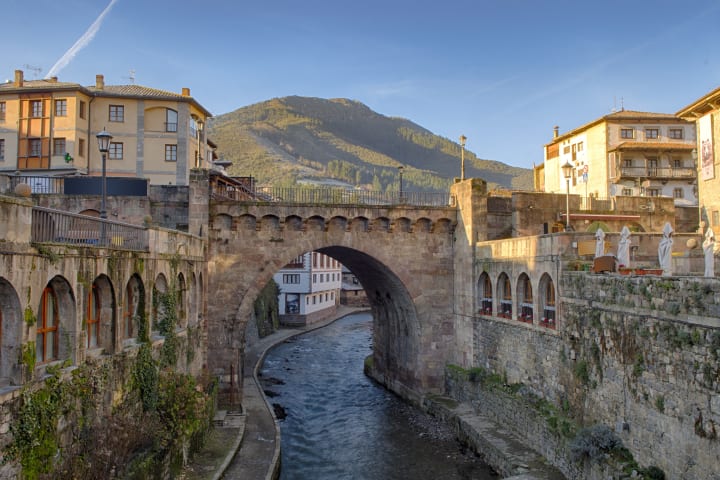 The old bridge over the river in Potes, Spain